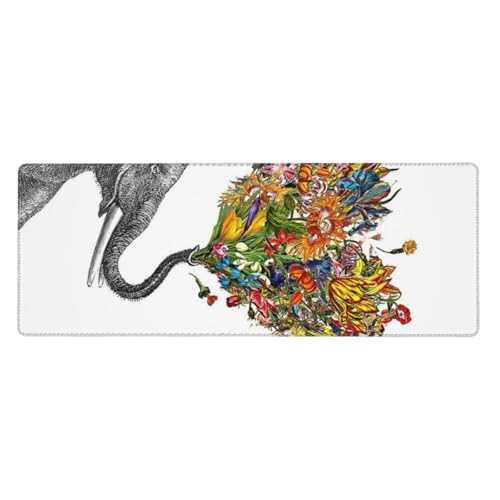 Fzggwyhl Mauspad mit Elefant mit herzförmigem Blumendruck, Schreibtisch-Schutzunterlage, Tastaturunterlage von FZGGWYHL