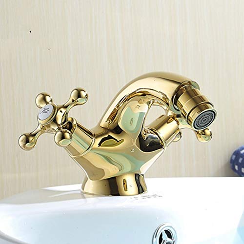 FZHLR Bidet Armatur Europa Art-Goldene Bidet Hahn-Badezimmer Doppelgriff-Einzelnes Loch Badezimmer Gold-Mischbatterien Mit Warmen Und Kalten Hahn-Mischer von FZHLR