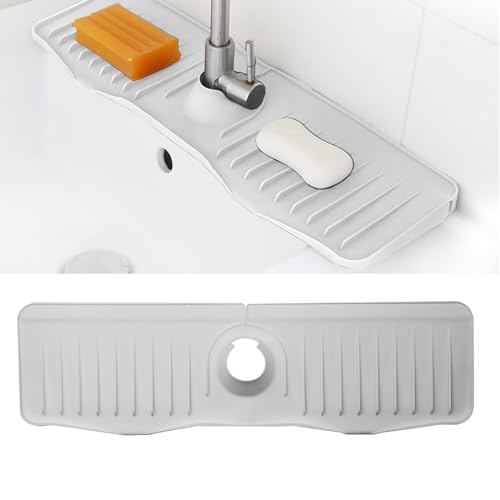 FZHOME Silikon-Wasserhahn-Griff-Tropffangschale, Spülbeckenschutz, Küchenspüle, Spritzschutz, Wasserhahn-Spritzschutz, rutschfeste Abtropfmatte für Küche (Weiß, Plus) von FZHOME