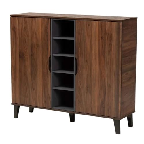 FZL02068LM Freistehend Mid-Century Modern Zweifarbiger Schuhschrank aus Walnussbraun und Grau mit Zwei Türen aus Holz Organizer von FZL02068LM