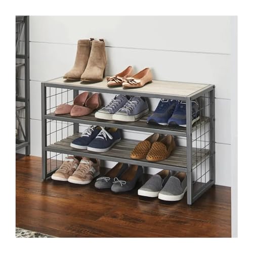 FZL02068LM Freistehend Schuhregal mit 3 Etagen und 12 Fächern, Holz, Grau Organizer von FZL02068LM