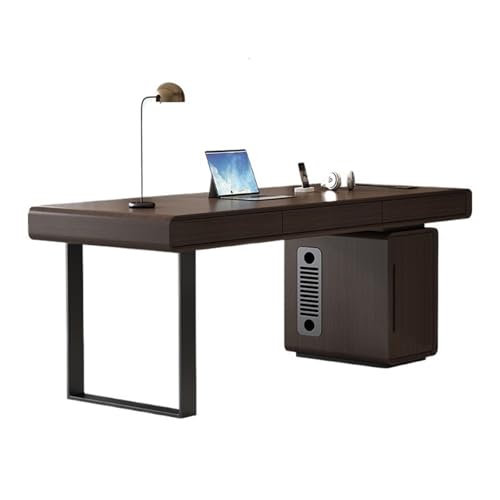 FZL02068LM PC-Tisch, moderner Chefschreibtisch mit Schubladen und Aktenschrank, rauchfarbener Holzschreibtisch mit Ladeanschlüssen, Büroschreibtisch (L) von FZL02068LM