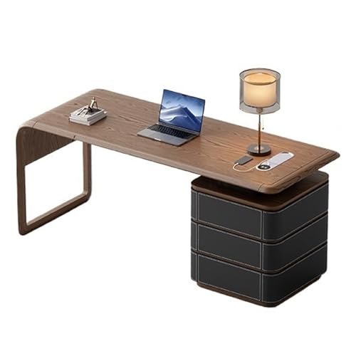 FZL02068LM PC-Tisch Home-Office-Schreibtisch mit Stauraum und Ladesteckdosen, moderner Schreibtisch-Arbeitsplatz Schrank, Walnuss Schreibtisch(Schwarz,S) von FZL02068LM