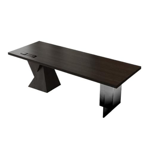 FZL02068LM PC Tisch Minimalistisch Stilvoller Massivholz Schreibtisch mit Steckdosen, schicke Tischbeine, moderner schwarzer Arbeitsschreibtisch Büroschreibtisch (L) von FZL02068LM