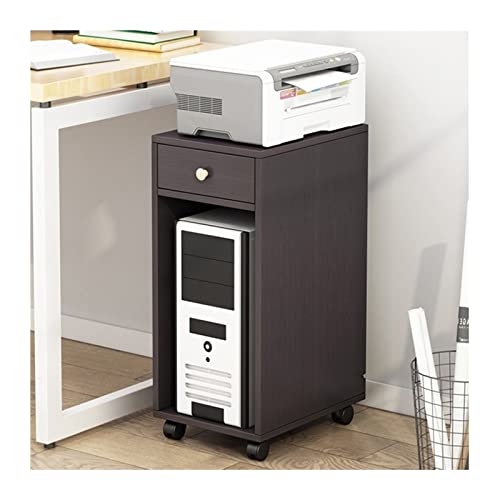 PC-Tower-Ständer, PC-Turm-Ständer mit Aufbewahrung, 2-stöckiger CPU-Halter aus Holz mit Schublade, mobiler Drucker-Wagenhülle für Zuhause, Büro, PC-Ständer für Teppich (schwarz) von FZL02068LM