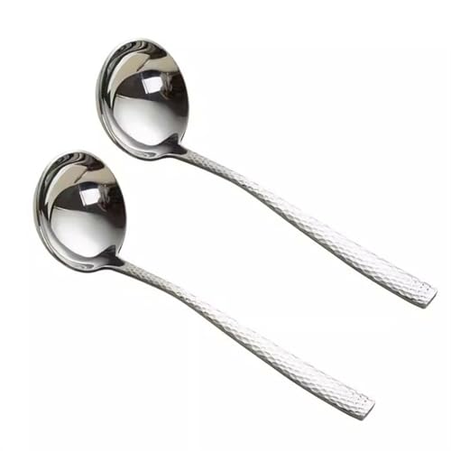 Schöpflöffel 2 Stück Suppenkelle, Edelstahl-Kochkelle, Löffel, Wok-Werkzeug mit langem Holzgriff, hitzebeständig, Silber lang von FZL02068LM