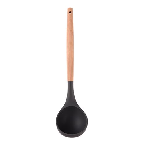 Schöpflöffel Küchenkellen mit Holzgriff – 4 Farben, Suppenkelle, Löffel, hitzebeständige Schöpflöffel, Koch- und Servierlöffel for Suppe, Sauce, Chili, Soße, Salat lang(Deep Gray) von FZL02068LM