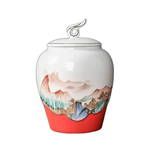 Teedose Chinesische Keramik Ornamente Teekanne Vintage-Stil lose Teebehälter mit günstigen Wolken Deckel und handgezeichnete Landschaftsbilder Teekanne(Rot,Klein) von FZL02068LM