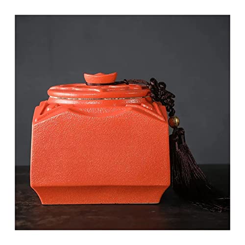 Teekanne Chinesischen Vintage Glücklich Reichte Tee Lagerung Behälter Hause Keramik Lebensmittel Elegante Wohnkultur Geschenk mit Pinsel Dekoration Teekanne(Orange) von FZL02068LM