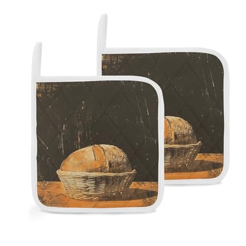 Brot im Korb, hitzebeständig, dick, Ofen-Topflappen mit Aufhängeschlaufen, rutschfeste Topflappen, pflegeleicht, kleine heiße Pads für Küche, Kochen, Backen, Grillen, 20,3 x 20,3 cm, 2 Stück Brot im Korb, hitzebeständig, dick, Ofen-Topflappen mit Aufhängeschlaufen, rutschfeste Topflappen, pflegeleicht, kleine heiße Pads für Küche, Kochen, Backen, Grillen, 20,3 x 20,3 cm, 2 Stück von FZMVSQH