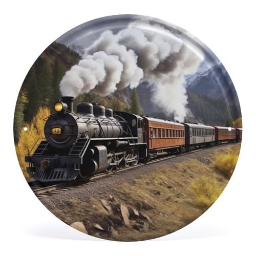 FZMVSQH Wandbild, Dampflokomotive, Zug, bedruckt, rund, Eisen, zum Aufhängen, Wandkunst, Dekoration für Schlafzimmer, Wohnzimmer, Badezimmer, Dekoration, Eisenmalerei, 30 x 29 cm FZMVSQH Wandbild, Dampflokomotive, Zug, bedruckt, rund, Eisen, zum Aufhängen, Wandkunst, Dekoration für Schlafzimmer, Wohnzimmer, Badezimmer, Dekoration, Eisenmalerei, 30 x 29 cm von FZMVSQH