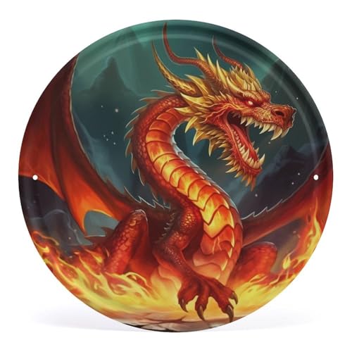 FZMVSQH Wandbild, Drachenkönig im Feuer, bedruckt, rund, Eisen, zum Aufhängen, Wandkunst, Dekoration für Schlafzimmer, Wohnzimmer, Badezimmer, Dekoration, Eisenmalerei, 30 x 29 cm FZMVSQH Wandbild, Drachenkönig im Feuer, bedruckt, rund, Eisen, zum Aufhängen, Wandkunst, Dekoration für Schlafzimmer, Wohnzimmer, Badezimmer, Dekoration, Eisenmalerei, 30 x 29 cm von FZMVSQH