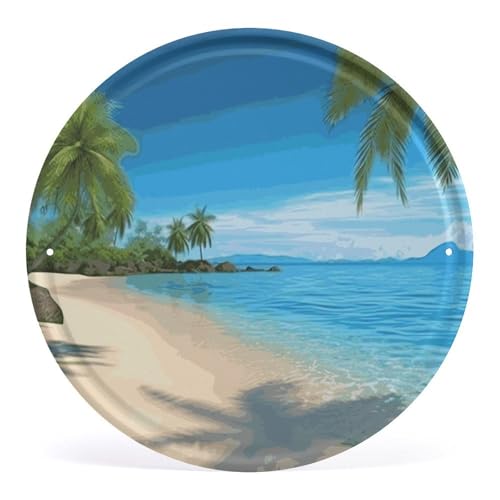 FZMVSQH Wandbild, Hawaiianischer Strand mit Palmen, bedruckt, rund, Eisen, zum Aufhängen, Wandkunst, Dekoration für Schlafzimmer, Wohnzimmer, Badezimmer, Dekoration, Eisenmalerei, 30 x 29 cm FZMVSQH Wandbild, Hawaiianischer Strand mit Palmen, bedruckt, rund, Eisen, zum Aufhängen, Wandkunst, Dekoration für Schlafzimmer, Wohnzimmer, Badezimmer, Dekoration, Eisenmalerei, 30 x 29 cm von FZMVSQH