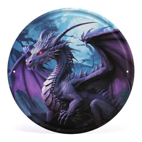 FZMVSQH Wandbild, violetter Drache, violetter Mond, bedruckt, rund, Eisen, zum Aufhängen, Wandkunst, Dekoration für Schlafzimmer, Wohnzimmer, Badezimmer, Dekoration, Eisenmalerei, 30 x 29 cm FZMVSQH Wandbild, violetter Drache, violetter Mond, bedruckt, rund, Eisen, zum Aufhängen, Wandkunst, Dekoration für Schlafzimmer, Wohnzimmer, Badezimmer, Dekoration, Eisenmalerei, 30 x 29 cm von FZMVSQH