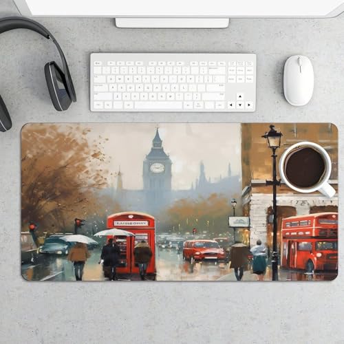 Großes Mauspad, London Impression Schreibtischunterlage, Schutz, wasserdichte Schreibtischunterlage für Tastatur und Maus, rutschfeste Gummiunterseite, Schreibtischmatte, Gaming-Mauspad, für Büro von FZMVSQH