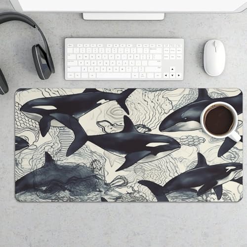 Großes Mauspad, Motiv: Killerwal, wasserdicht, Schreibtischunterlage für Tastatur und Maus, rutschfeste Gummiunterseite, Schreibtischmatte, Gaming-Mauspad, für Büro, Zuhause, 30 x 60 cm von FZMVSQH