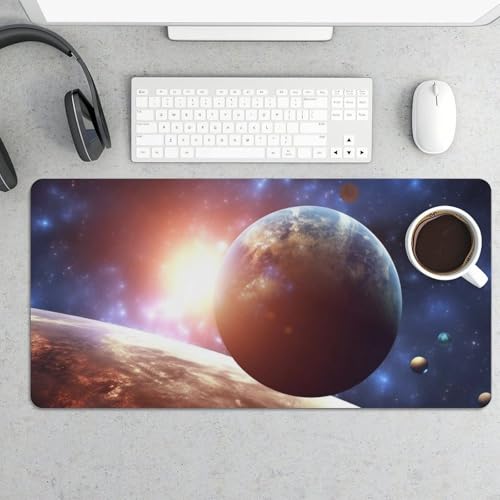 Großes Mauspad, Planeten im Weltraum, Schreibtischunterlage, Schutz, wasserdichte Schreibtischunterlage für Tastatur und Maus, rutschfeste Gummiunterseite, Schreibtischmatte, Gaming-Mauspad, für Büro von FZMVSQH
