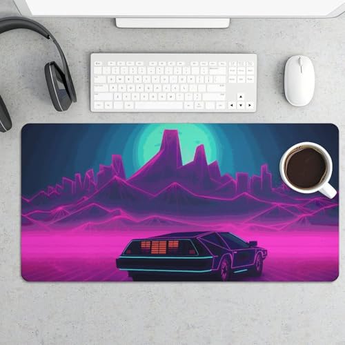Großes Mauspad, Retrowave-Bilder, Schreibtischunterlage, Schutz, wasserdichte Schreibtischunterlage für Tastatur und Maus, rutschfeste Gummiunterseite, Schreibtischmatte, Gaming-Mauspad, für Büro von FZMVSQH