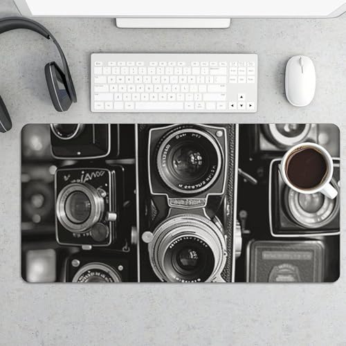 Großes Mauspad, Vintage-Kamera-Schreibtischunterlage, Schutz, wasserdichte Schreibtischunterlage für Tastatur und Maus, rutschfeste Gummiunterseite, Schreibtischmatte, Gaming-Mauspad, für Büro von FZMVSQH