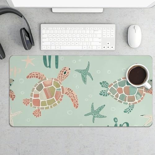 Großes Mauspad, blaues Schildkrötenmuster, Schreibtischunterlage, Schutz, wasserdichte Schreibtischunterlage für Tastatur und Maus, rutschfeste Gummiunterseite, Schreibtischmatte, Gaming-Mauspad, für von FZMVSQH