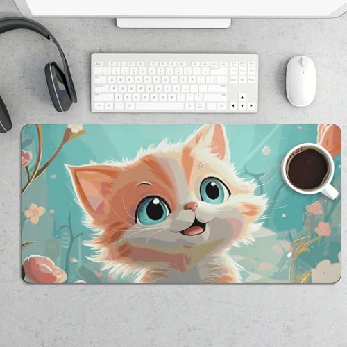 Großes Mauspad, niedliche Katzen, Schreibtischunterlage, Schutz, wasserdichte Schreibtischunterlage für Tastatur und Maus, rutschfeste Gummiunterseite, Schreibtischmatte, Gaming-Mauspad, für Büro von FZMVSQH
