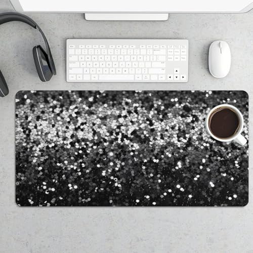 Großes Mauspad, schwarz-weiß, Glitzer-Schreibtischunterlage, Schutz, wasserdichte Schreibtischunterlage für Tastatur und Maus, rutschfeste Gummiunterseite, Schreibtischmatte, Gaming-Mauspad, für Büro Großes Mauspad, schwarz-weiß, Glitzer-Schreibtischunterlage, Schutz, wasserdichte Schreibtischunterlage für Tastatur und Maus, rutschfeste Gummiunterseite, Schreibtischmatte, Gaming-Mauspad, für Büro von FZMVSQH