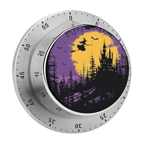 Mechanischer Edelstahl-Timer, Hexe und Besen, bedruckt, Küchentimer, strapazierfähig, mechanischer Timer, Koch-Timer für Küche, für Training, Backen, Spielen oder Arbeit Mechanischer Edelstahl-Timer, Hexe und Besen, bedruckt, Küchentimer, strapazierfähig, mechanischer Timer, Koch-Timer für Küche, für Training, Backen, Spielen oder Arbeit von FZMVSQH