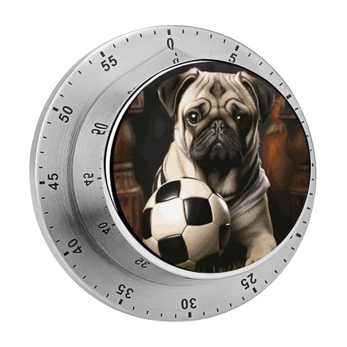 Mechanischer Küchentimer mit Mops-Hund mit Fußball, manueller 60-Minuten-Aufzieh-Timer, lauter Timer für Schwerhörigkeit, keine Batterien erforderlich, Countdown-Timer zum Kochen, Klassenzimmer Mechanischer Küchentimer mit Mops-Hund mit Fußball, manueller 60-Minuten-Aufzieh-Timer, lauter Timer für Schwerhörigkeit, keine Batterien erforderlich, Countdown-Timer zum Kochen, Klassenzimmer von FZMVSQH