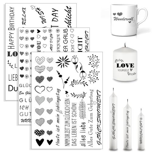 3 PCS Kerzen Tattoo Valentinstag Kerzentattoos Kerzenfolie Kerzen Tattoos Kerzen Aufkleber Wasserschiebefolie Kerzen Kerzentattoo Wassertransferdruck für DIY Kerzen Tasse Deko (A) von FZQBEY