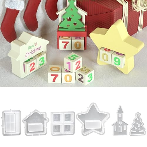 6 Stück Silikonformen Gießformen Weihnachten, Silikonform Weihnachten Adventskalender Stern Weihnachtsbaum Haus Gießformen Silikon Countdown Kalender Gips Giessformen Silikon Gießform Weihnachten (A) von FZQBEY