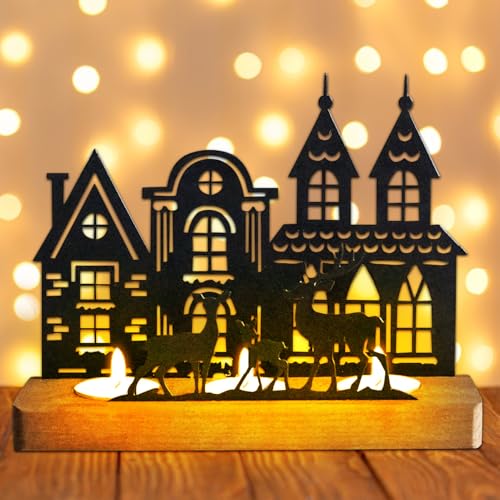 Advent Kerzenhalter Adventskranz Modern, Adventskranz Teelichthalter, Kerzenständer Weihnachten Kerzentablett Metall mit Holz Haltern, Adventsgesteck, Weihnachtsdeko Kerzen Tisch Adventsdeko (C) von FZQBEY