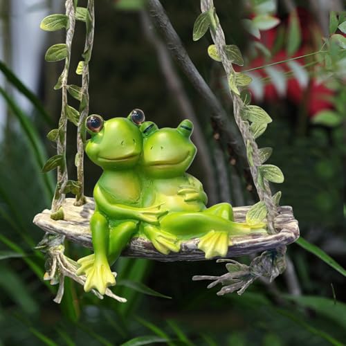 Deko Garten Frosch Figuren, Frosch Deko Statue Gartendeko für Draußen Wetterfest, Gartenfiguren Frösche Tiere Dekofiguren,Gartenfigur Harz Statue Balkon Wohnzimmer Office Miniteich Teichdeko (C) von FZQBEY