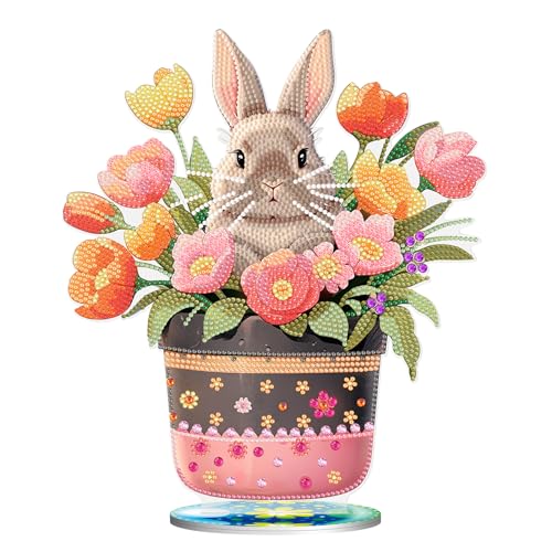 FZQBEY Diamond Painting Ostern Deko, Ostern Malerei Ostereier Tischdeko, DIY Diamant Painting Osterhase Ostereier Wichtel Ostern Blumen Set Diamant Malerei Frühling Ornamente für Ostern Geschenk (B) von FZQBEY