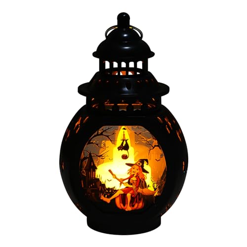 FZQBEY Halloween Deko Kürbis Geister Laterne mit LED Kerzen, Hängende Halloween Dekoration LED Kerzenlaterne Flammenlose Flackernde LED Kerze Windlicht Batteriebetriebene Laternen für Tischdeko (B) von FZQBEY