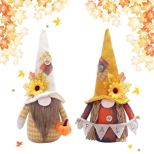 FZQBEY Herbst Dekoration Wichtel Figuren, Sonnenblume Ahornblatt Herbst Zwerge Dekorationen Herbst Zwerge Plüsch Dekorationen mit Ahornblättern für Herbst Thanksgiving Herbst Ernte Festival von FZQBEY