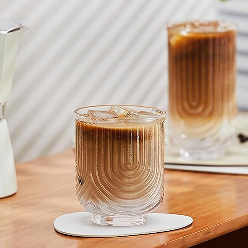 FZQBEY Kaffeegläser, Trinkgläser, Vintage Glaswaren Arch Design Glasbecher, modische Ripple Glaswaren, klassische transparente Cocktailgläser, für Bar Getränke Eis Kaffee Saft(2pcs) von FZQBEY