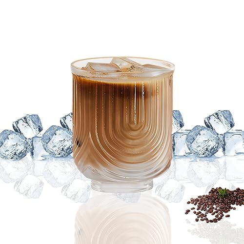 FZQBEY Kaffeegläser, Trinkgläser, Vintage Glaswaren Arch Design Glasbecher, modische Ripple Glaswaren, klassische transparente Cocktailgläser, für Bar Getränke Eis Kaffee Saft (370ml) von FZQBEY