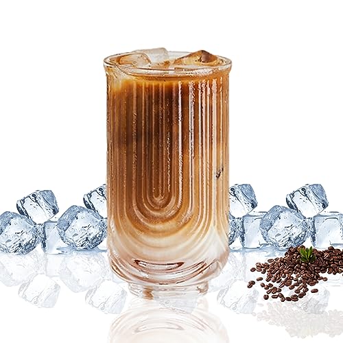 FZQBEY Kaffeegläser, Trinkgläser, Vintage Glaswaren Arch Design Glasbecher, modische Ripple Glaswaren, klassische transparente Cocktailgläser, für Bar Getränke Eis Kaffee Saft (410ml) von FZQBEY