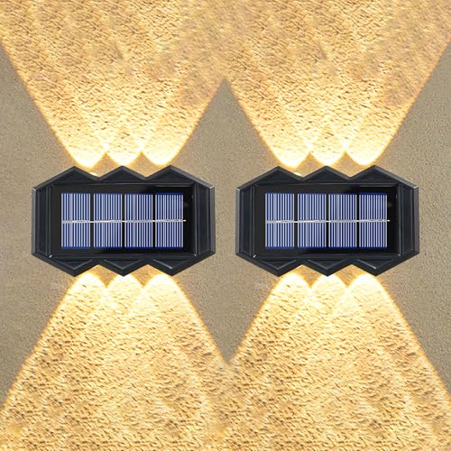 FZQBEY Solarlampen für Außen, 2 Stück Solar Wandleuchte Aussen Up and Down Leuchten Solarleuchten für Außen LED Beleuchtung IP65 Wasserdichte Wandleuchte für Draußen Haus Garten Hof Garage Balkon (B) von FZQBEY