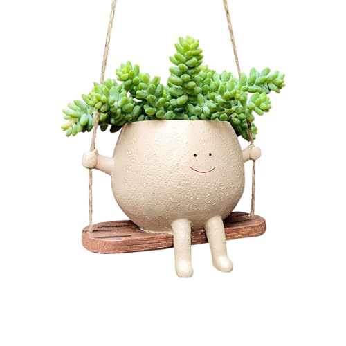 Hängende Blumentöpfe mit Schaukel Gesicht, Harz Pflanzgefäße, Blumentopf mit Gesicht, Übertopf Mit Hängendem Kopf Swing Face Übertopf, Blumentopf Mit Lächeln Gesicht Und Schaukel für Garten (A) von FZQBEY