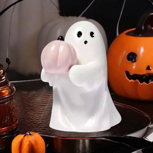 Halloween Deko Geist Statue, Halloween Deko Geister Figuren mit Kürbis Fledermaus Halloween Geisterfigur Harz Halloween Deko Innen Skulptur Halloween Ghost Ornament für Halloween Dekoration (A) von FZQBEY