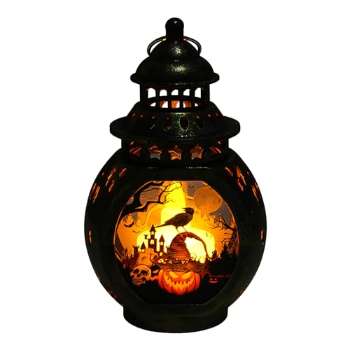 FZQBEY Halloween Deko Kürbis Geister Laterne mit LED Kerzen, Hängende Halloween Dekoration LED Kerzenlaterne Flammenlose Flackernde LED Kerze Windlicht Batteriebetriebene Laternen für Tischdeko (C) von FZQBEY