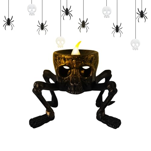 Halloween Deko LED Kerzen, Halloween Deko Skelett LED Kerze Batteriebetriebene Flammlose Flackernde Stabkerzen LED Teelichter für Halloween Deko Innen Outdoor Party Tischdeko Halloween Dekoration (B) von FZQBEY