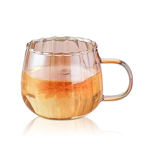 Halloween Kürbis Tasse, 400ml Glas-Kaffeetassen Halloween Kürbis-Förmige Glasbecher Mit Griff Klare Getränke Lustige Herbstbecher Kaffeetasse für Halloween Thanksgiving Christmas (Gelb, 1) von FZQBEY