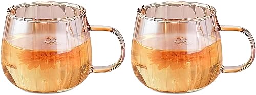 Halloween Kürbis Tasse, 400ml Glas-Kaffeetassen Halloween Kürbis-Förmige Glasbecher Mit Griff Klare Getränke Lustige Herbstbecher Kaffeetasse für Halloween Thanksgiving Christmas (Gelb, 2) von FZQBEY