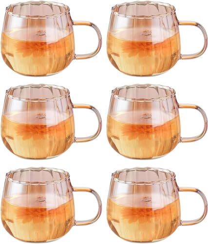 Halloween Kürbis Tasse, 400ml Glas-Kaffeetassen Halloween Kürbis-Förmige Glasbecher Mit Griff Klare Getränke Lustige Herbstbecher Kaffeetasse für Halloween Thanksgiving Christmas (Gelb, 6) von FZQBEY