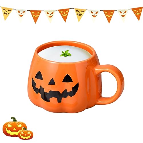 Halloween Kürbis Tasse, Kürbisbecher aus Keramik Halloween Keramik-Kaffeetasse Milchbecher Lustige Herbstbecher Kaffeetasse für Thanksgiving Weihnachten, Herbsternte, Geschenk von FZQBEY