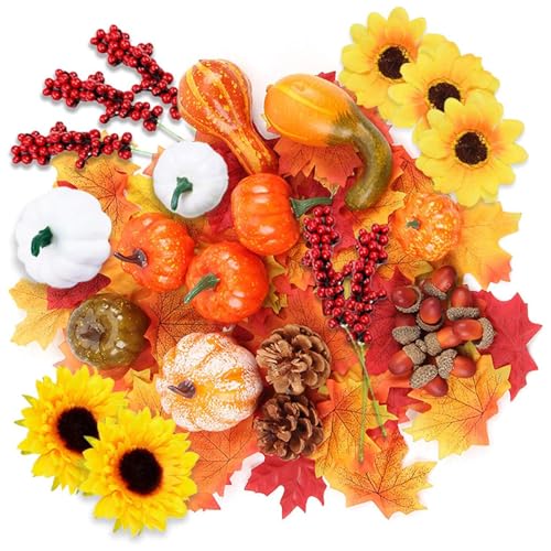 Herbstdeko Künstliche Kürbisse Set, 96 Stück Herbst Deko Seidenahornblatt Eicheln Tannenzapfen Kürbis Deko Künstliche Ahornblätter Set für Herbst Dekoration Thanksgiving Halloween Party Dekoration (A) Herbstdeko Künstliche Kürbisse Set, 96 Stück Herbst Deko Seidenahornblatt Eicheln Tannenzapfen Kürbis Deko Künstliche Ahornblätter Set für Herbst Dekoration Thanksgiving Halloween Party Dekoration (A) von FZQBEY