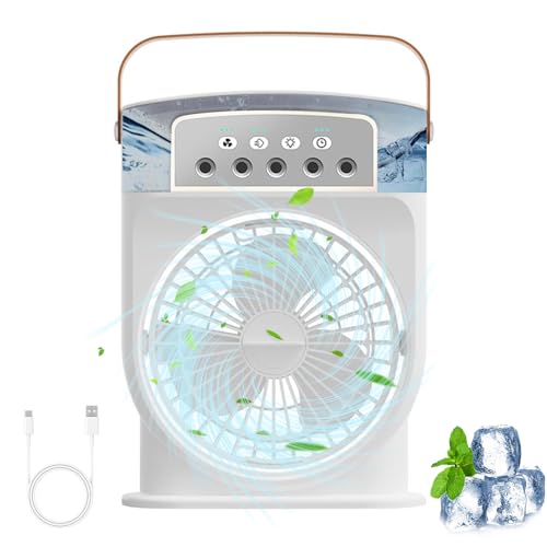Mobile Klimageräte Mini Luftkühler, 5 in 1 Klimaanlage Klein Tragbare, Luftbefeuchter, mit 7 Farben LED Licht und 3 Geschwindigkeiten, 1/2/3 Stunden Timer, Air Cooler Ventilator mit Wasserkühlung (B) von FZQBEY