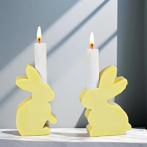 Ostern Hase Silikonform Kerzenhalter, Ostern Kaninchen Silikonformen Gießformen Kerzenhalter, Gießformen Silikon, Silikon Gießform Kerzenhalter, Gießform Beton Kerzenhalter für Stabkerzen (2 Stück) von FZQBEY